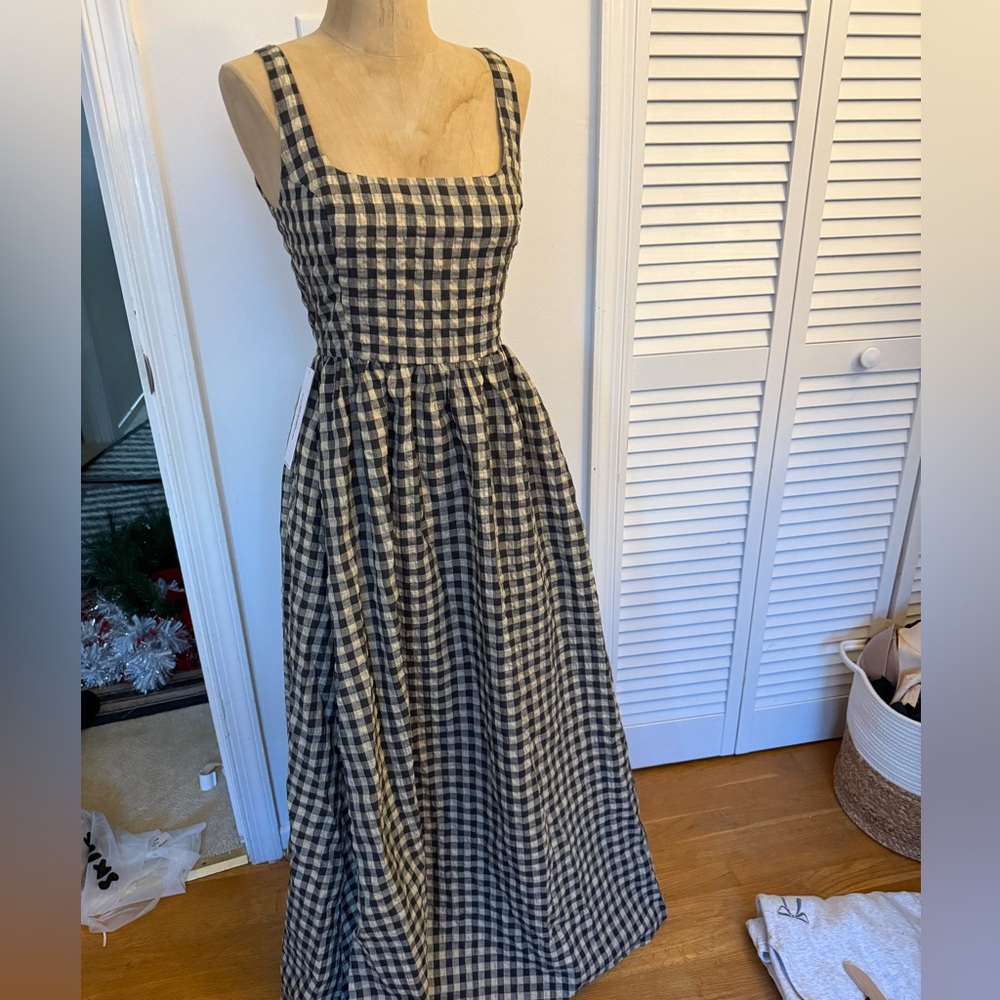 Princess Polly CARTMEL CHECK MAXI DRESS BLACK / CREAM TALL